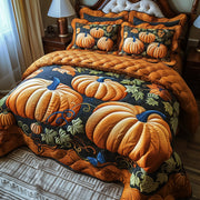 Pumpkin Haven Quilted Bedding Set Fall Festival Illustration Autumn Cozy Bedding Presents - Bancroftclothings