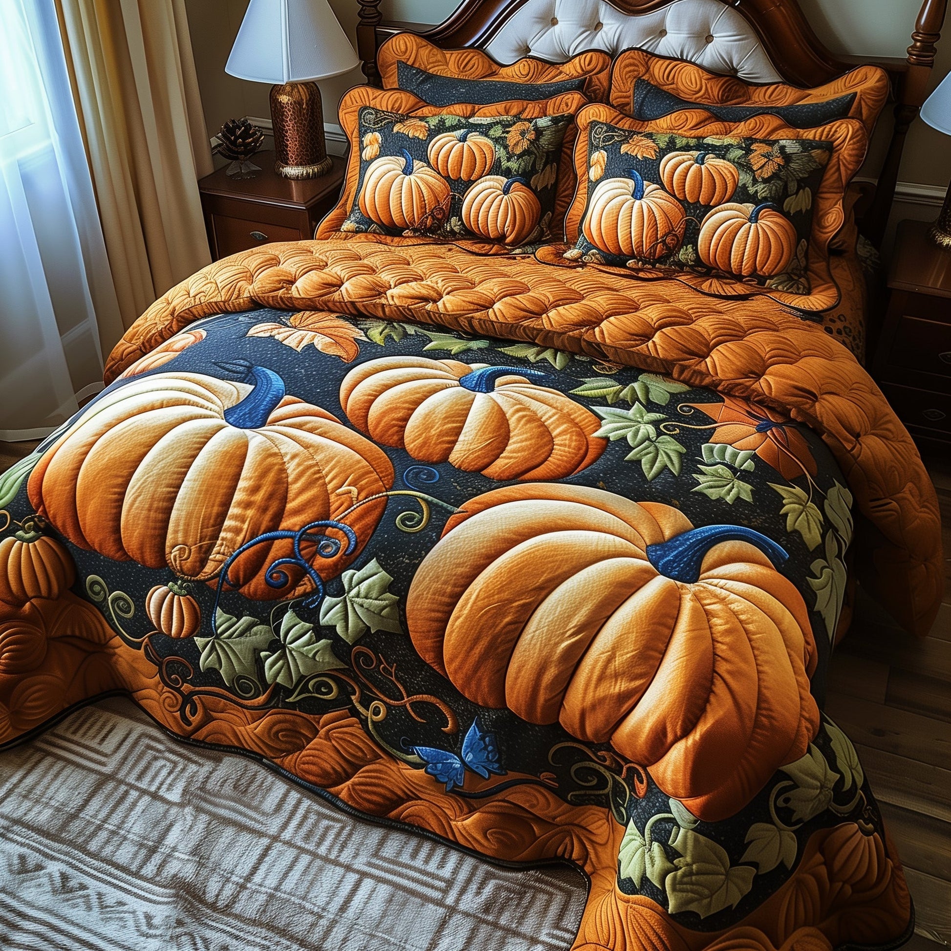 Pumpkin Haven Quilted Bedding Set Fall Festival Illustration Autumn Cozy Bedding Presents - Bancroftclothings