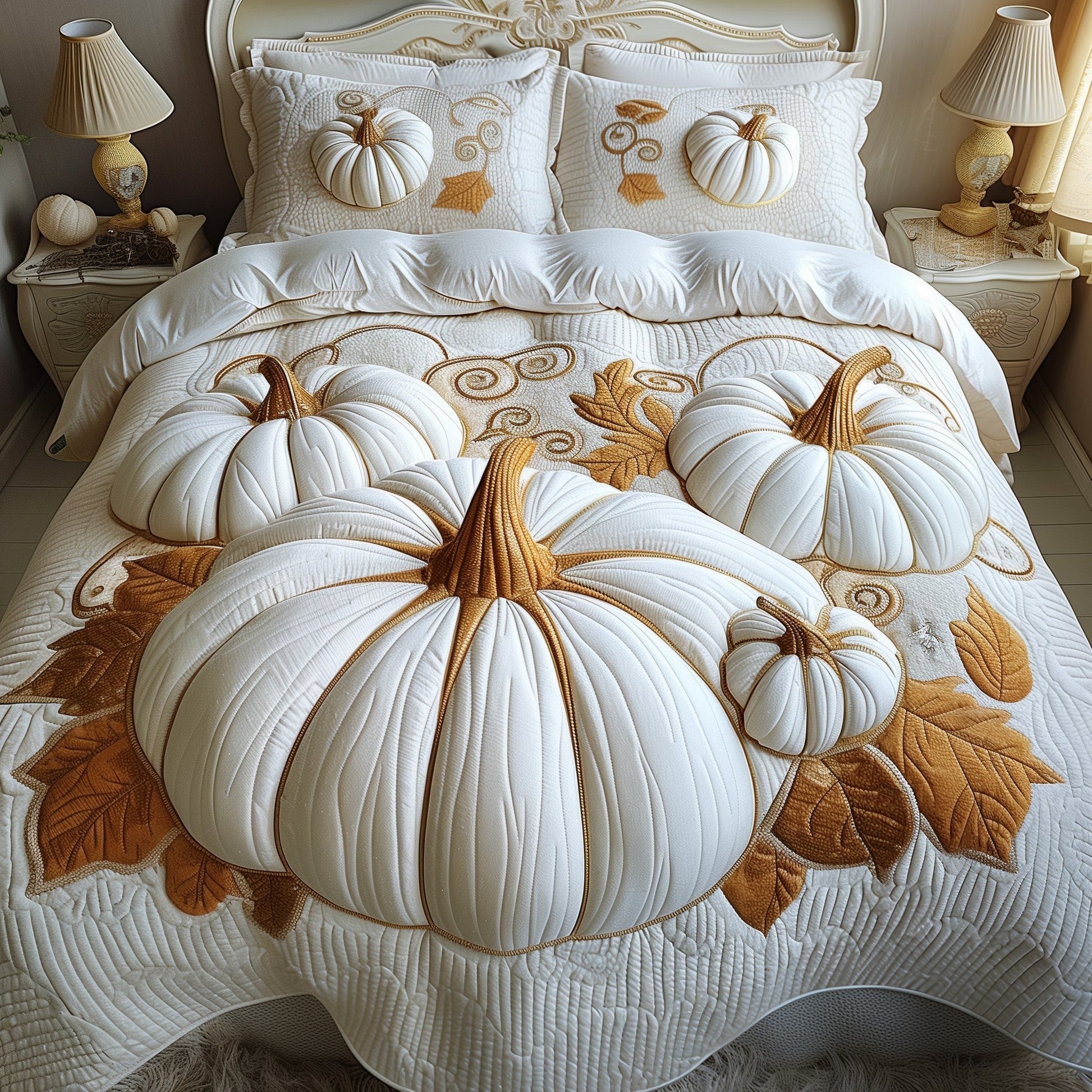 Pumpkin Haven Quilted Bedding Set Giant Pumpkin Design Best Gifts For Pumpkin Lovers - Bancroftclothings