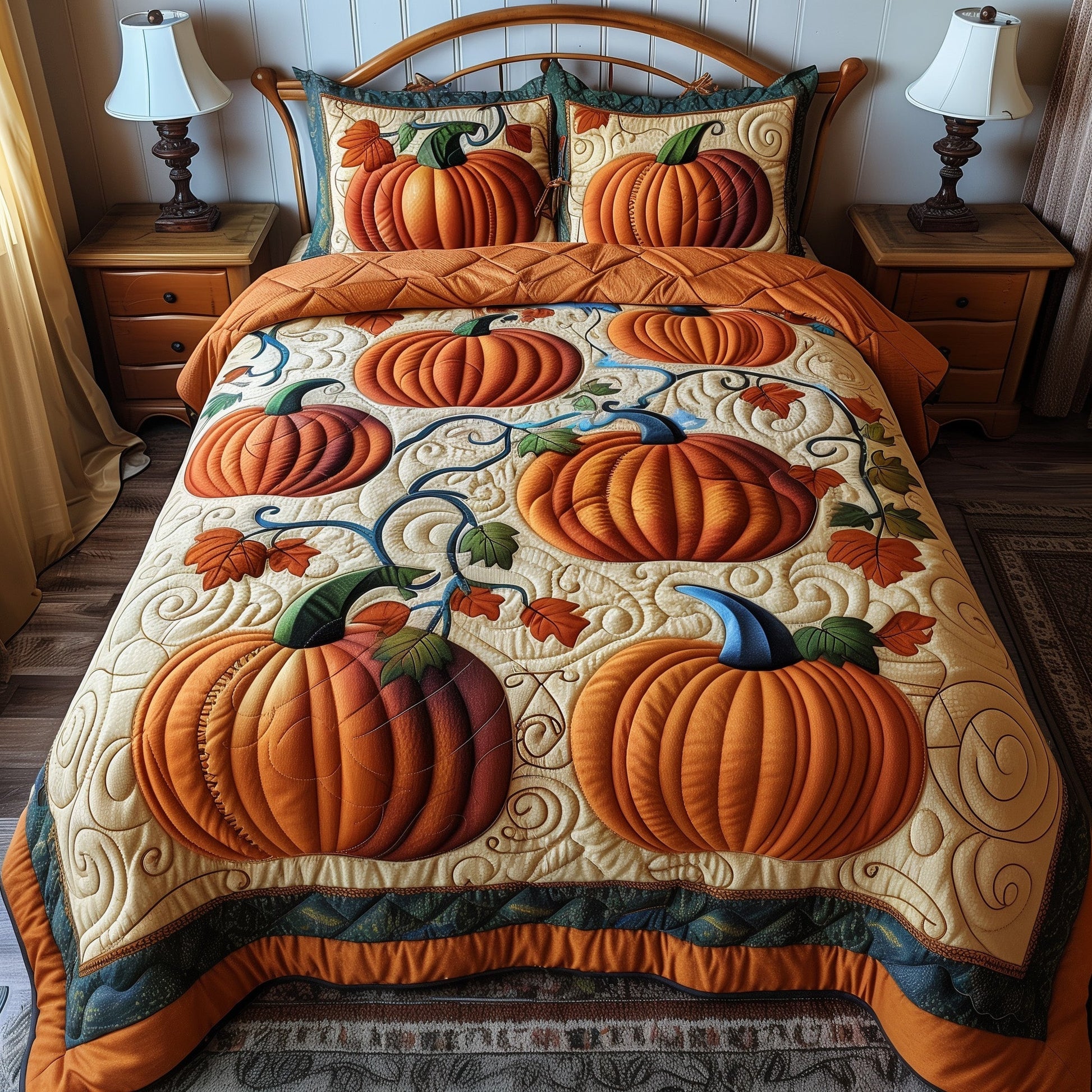 Pumpkin Haven Quilted Bedding Set Pumpkin Fields Unique Autumn Bedding Presents - Bancroftclothings