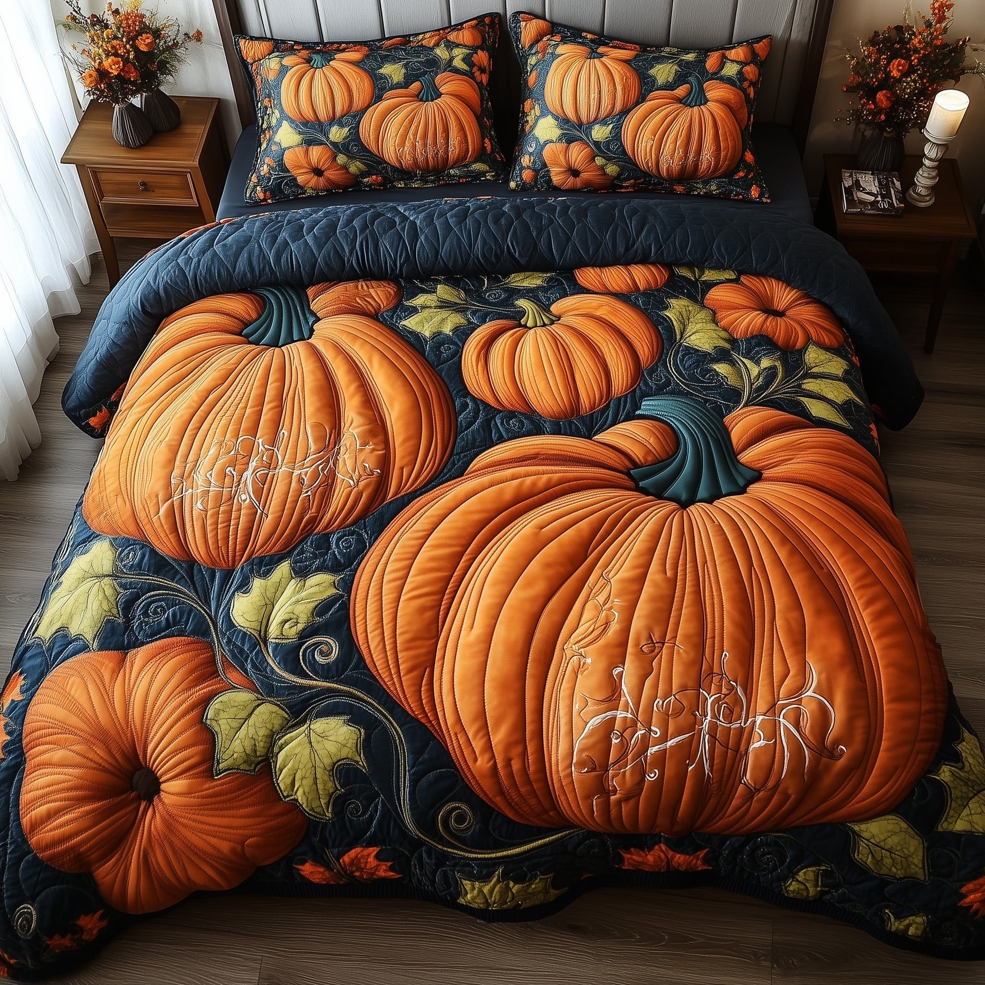 Pumpkin Haven Quilted Bedding Set Rustic Pumpkin Decor Best Holiday Ideal Gifts - Bancroftclothings