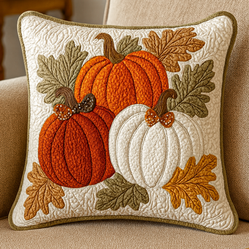 Pumpkin Leaf Charm Quilted Pillow Case Decorative Fall Pillow Covers Unique Gifts Family - Bancroftclothings