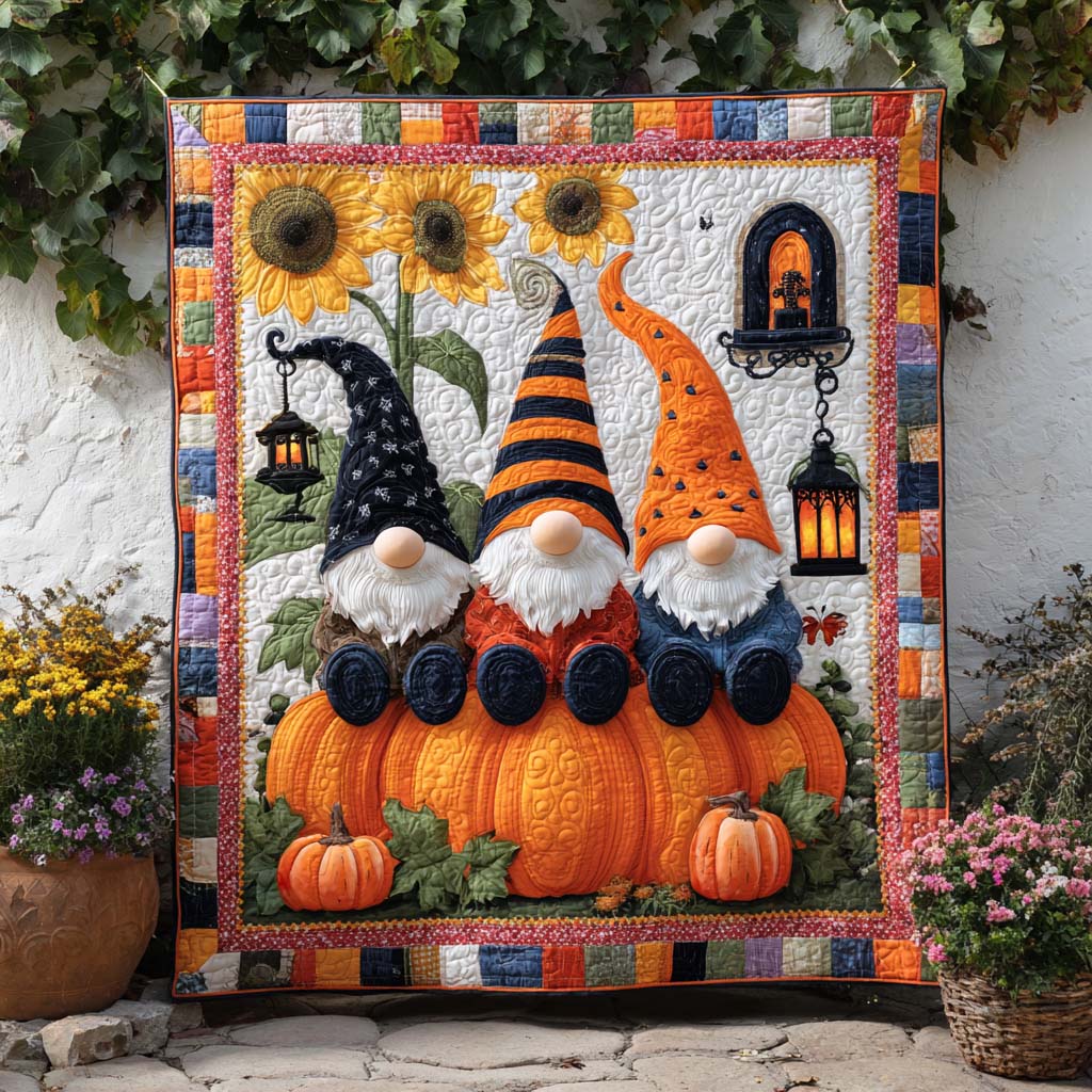 Pumpkin Path Quilted Blanket Fall Decor Blanket Gnome Gifts For Her - Bancroftclothings
