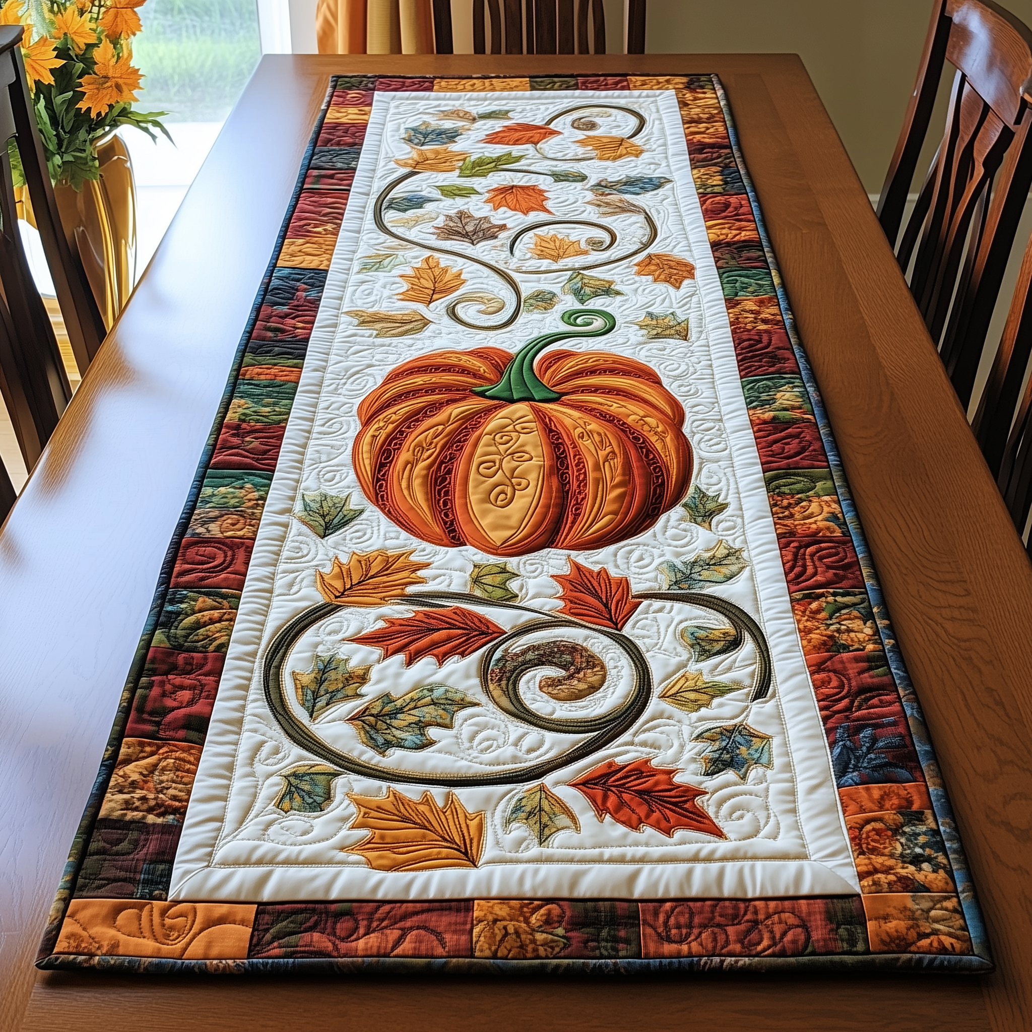 Pumpkin Quilted Table Runner Holiday Dining Table Runner Autumn Fall Indoor Decorations - Bancroftclothings