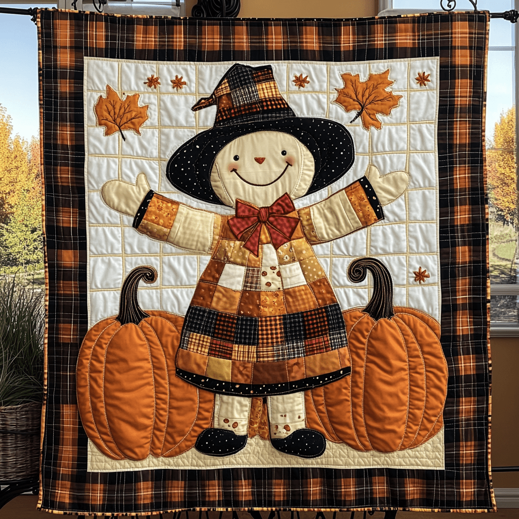 Pumpkin Scarecrow Quilted Blanket Autumn Bed Throw Gifts For People Who Like Skulls - Bancroftclothings