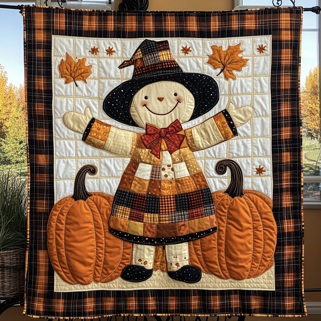 Pumpkin Scarecrow Quilted Blanket Autumn Bed Throw Gifts For People Who Like Skulls - Bancroftclothings