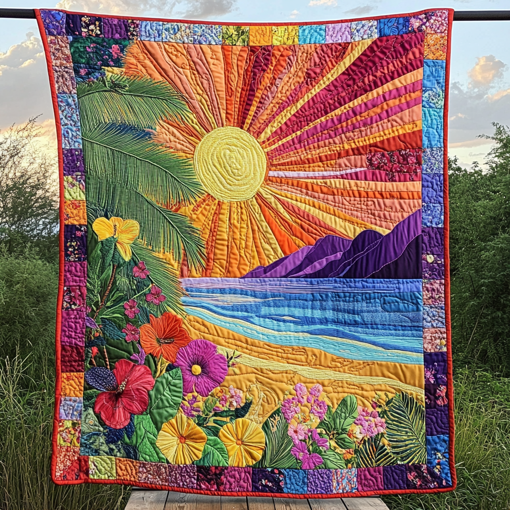Radiant Sunrise Quilted Blanket Best Couch Throw Blanket Christmas Presents For Beach Lovers - Bancroftclothings