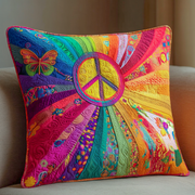 Rainbow Peace Garden Quilted Pillow Case Home Decor Pillow Covers Cool Gifts For Hippies - Bancroftclothings
