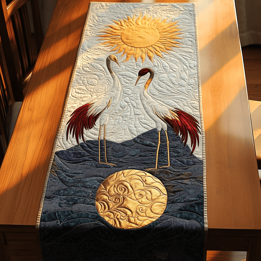 Red Cranes Quilted Table Runner Best Christmas Gifts For Couples Housewarning - Bancroftclothings