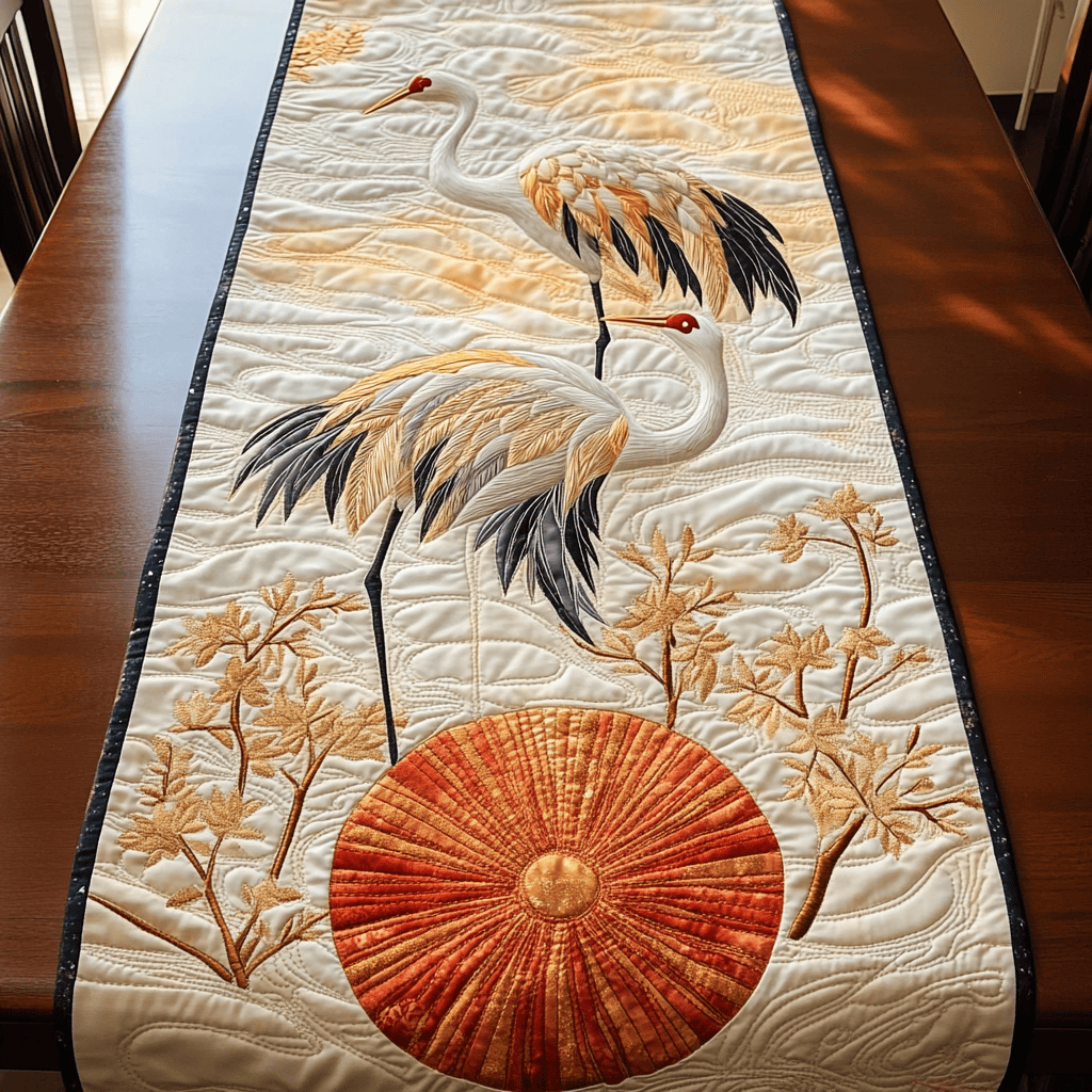 Red Cranes Quilted Table Runner Home Decorations Christmas Gifts For Grandparents 2204 - Bancroftclothings