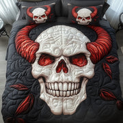 Red Evil Quilted Bedding Set Horror Skull Demon Red Horn Happy Halloween Day Gift Ideas - Bancroftclothings