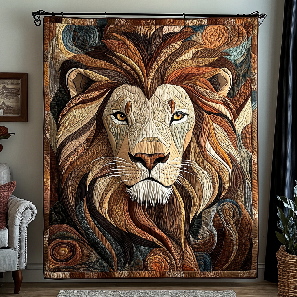 Regal Beast Quilted Blanket Cute Throw Blanket Best Lion Gifts For Him - Bancroftclothings