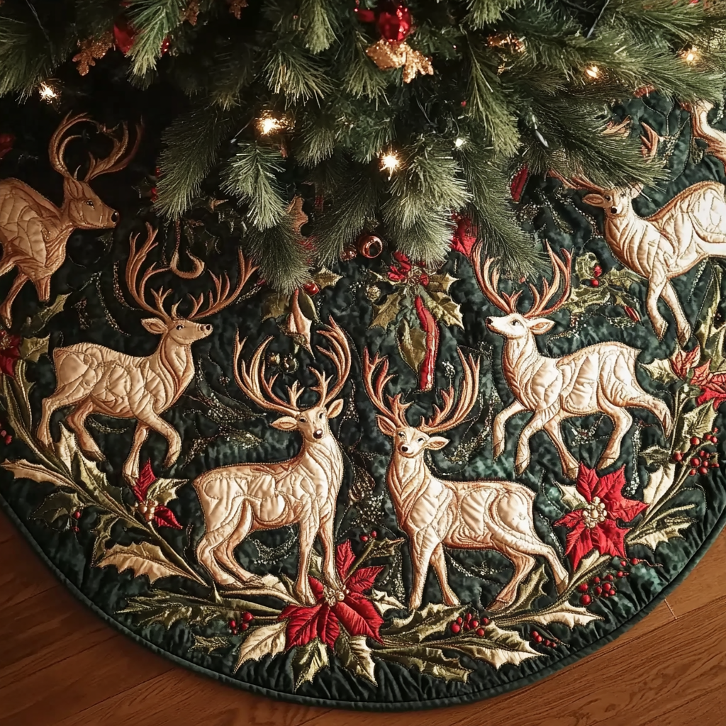 Reindeer Whispers Christmas Quilted Tree Skirt Beautiful Tree Skirt to Complete Your Christmas Look - Bancroftclothings