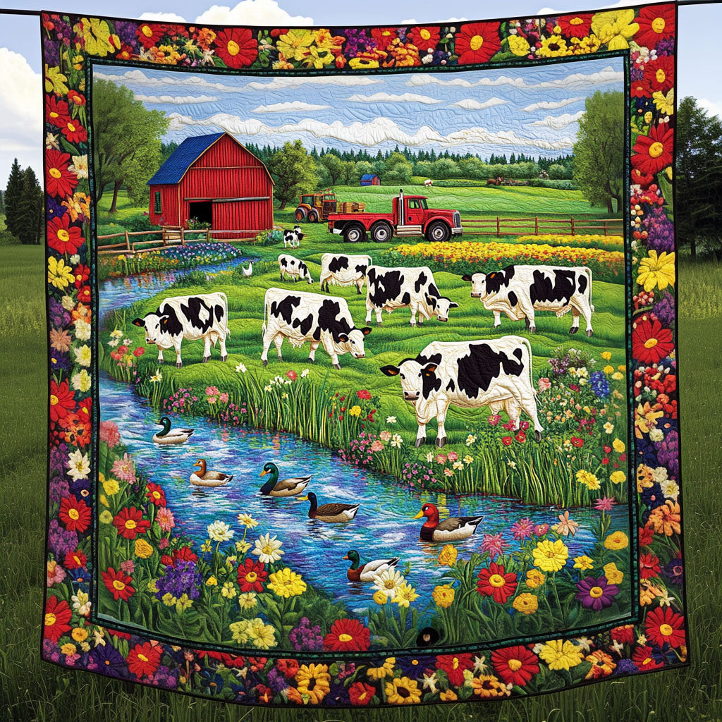Riverbank Grazing Quilted Blanket Bed Room Decor Presents For Cow Lovers - Bancroftclothings