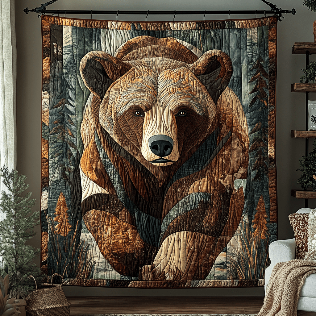 Rustic Bear Haven Quilted Blanket Winter Decor Blanket Bear Theme Gifts - Bancroftclothings