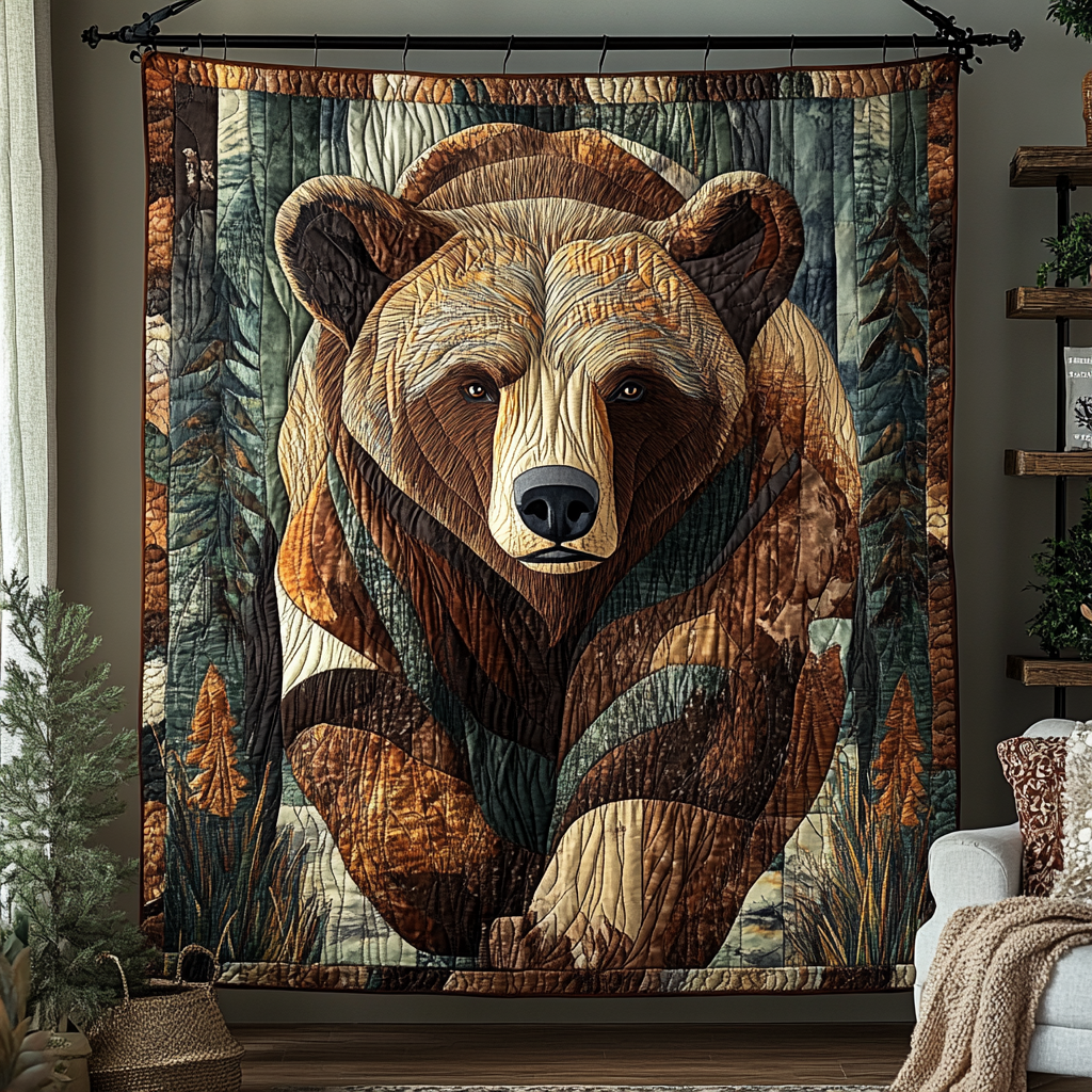 Rustic Bear Haven Quilted Blanket Winter Decor Blanket Bear Theme Gifts - Bancroftclothings