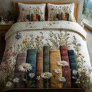 Rustic Books Quilted Bedding Set Blooming Book Tales Unique Bookish Bedroom Gifts - Bancroftclothings