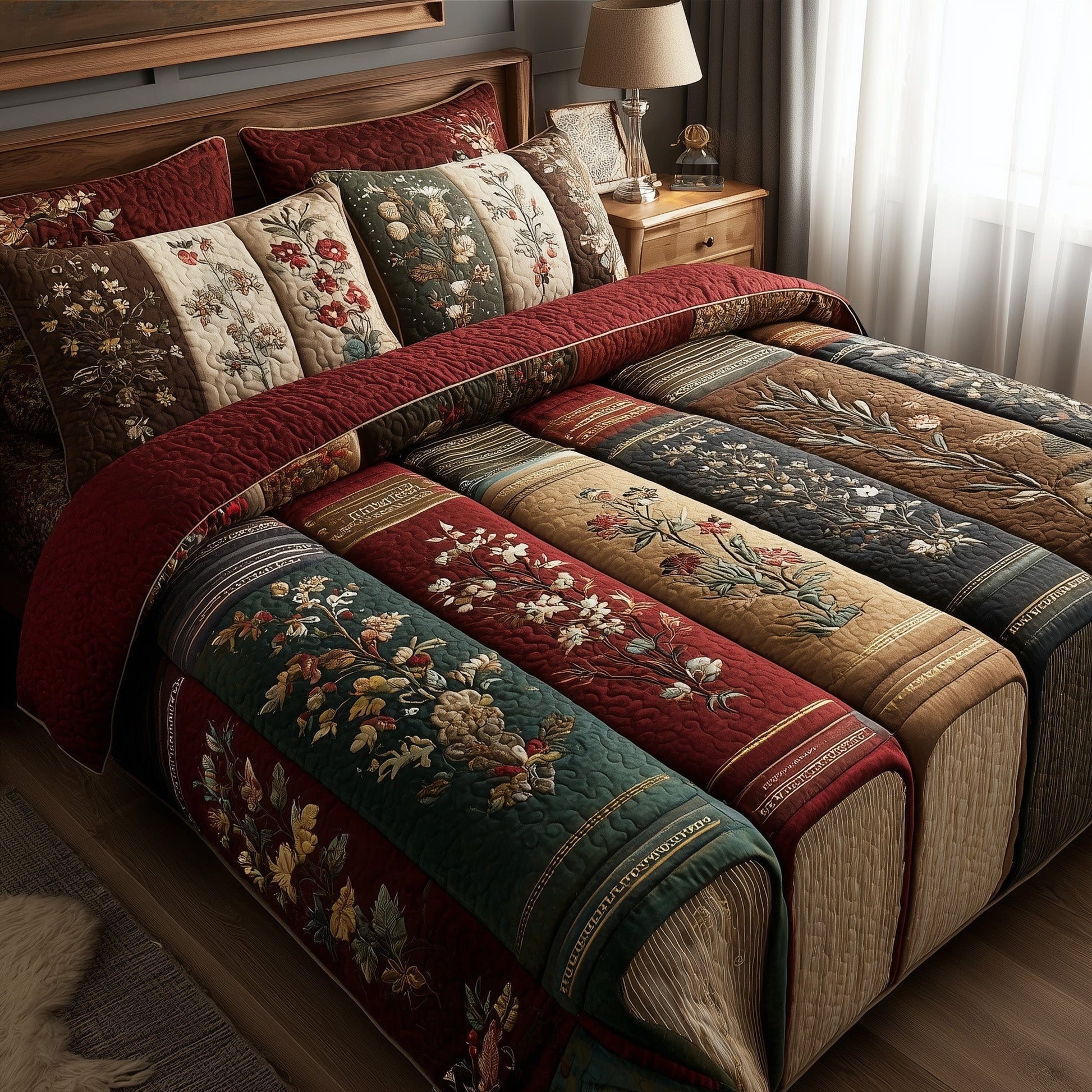 Rustic Books Quilted Bedding Set Retro Books Design Best Bookish Bedroom Gifts - Bancroftclothings