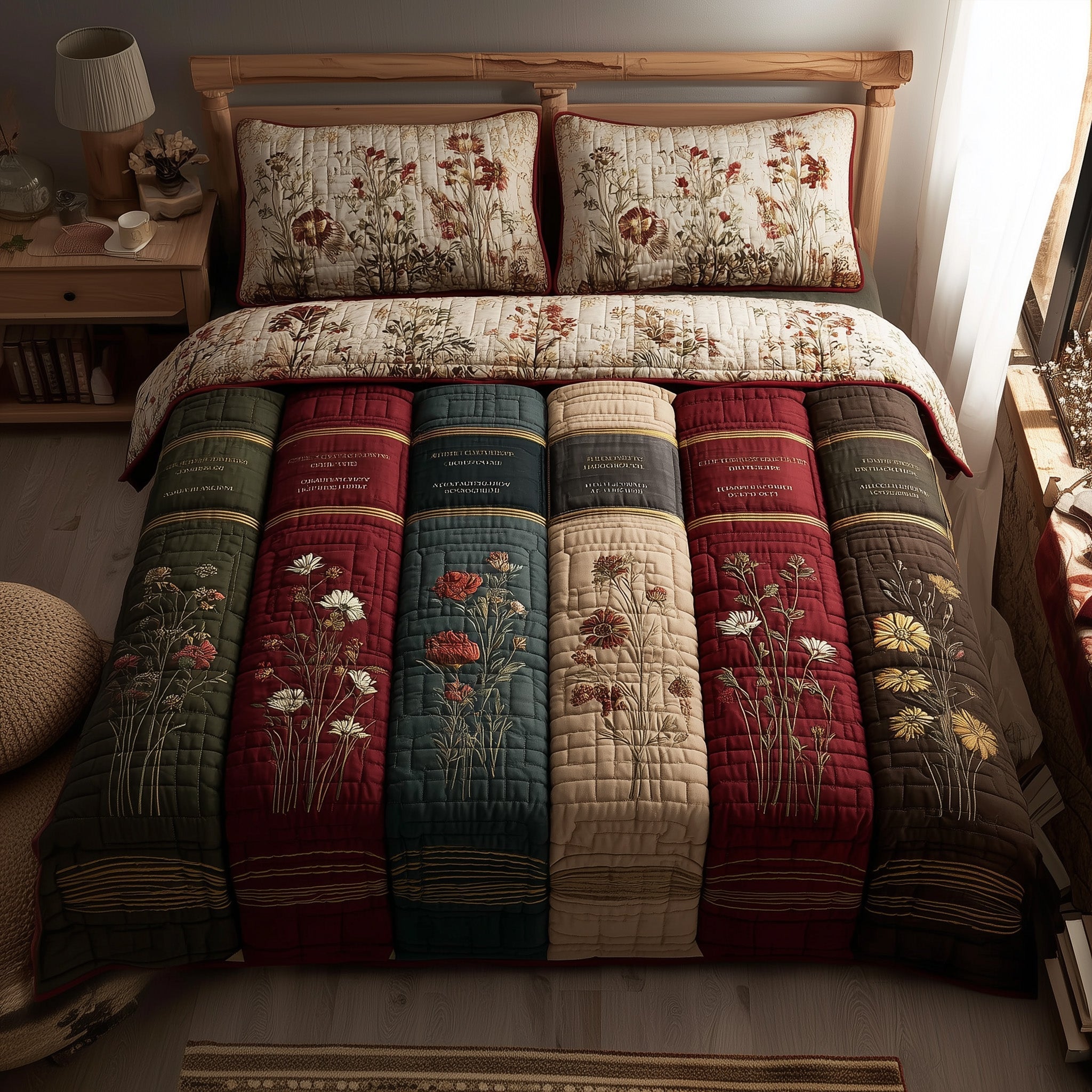 Rustic Books Quilted Bedding Set Retro Reading Books Unique Bookish Bedroom Gifts - Bancroftclothings