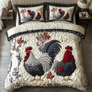 Rustic Chickens Quilted Bedding Set Hen and Rooster Design Best Animal Bedding Gifts - Bancroftclothings