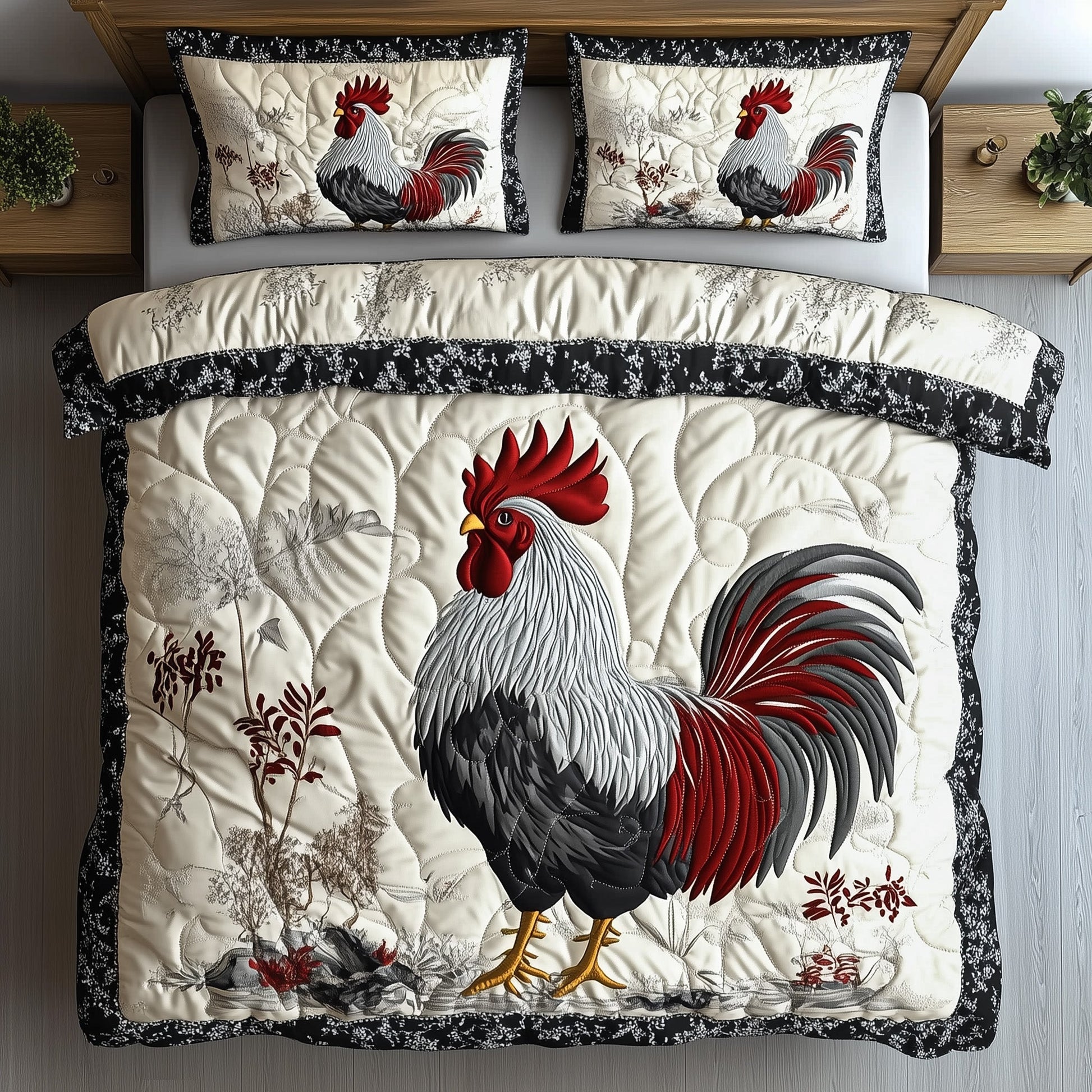 Rustic Chickens Quilted Bedding Set Rustic Lovers Quilt Unique Bedding Gift Ideas - Bancroftclothings