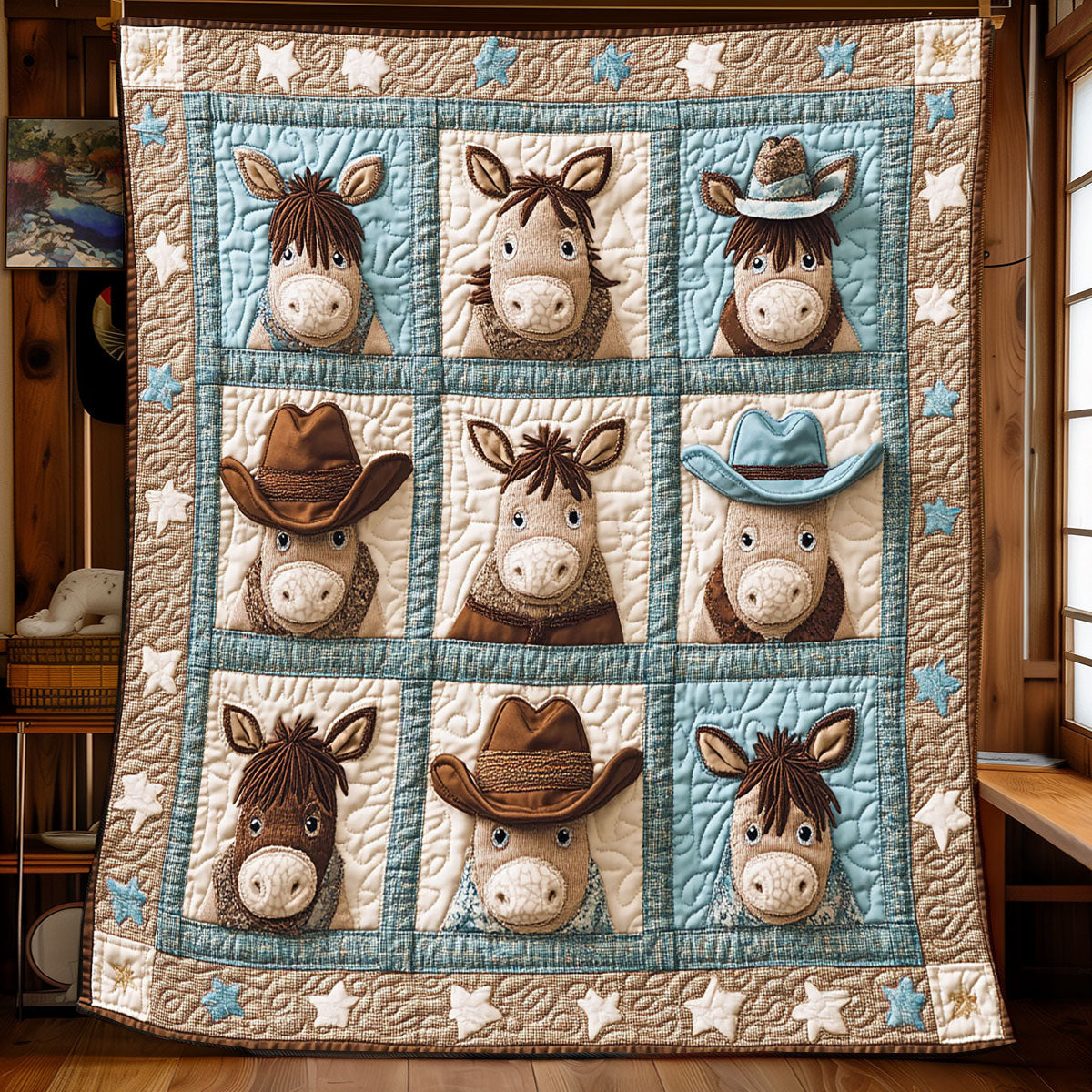 Rustic Cowboy Donkey Quilt Elegant Quilt Blanket Gift for Housewarming - Bancroftclothings