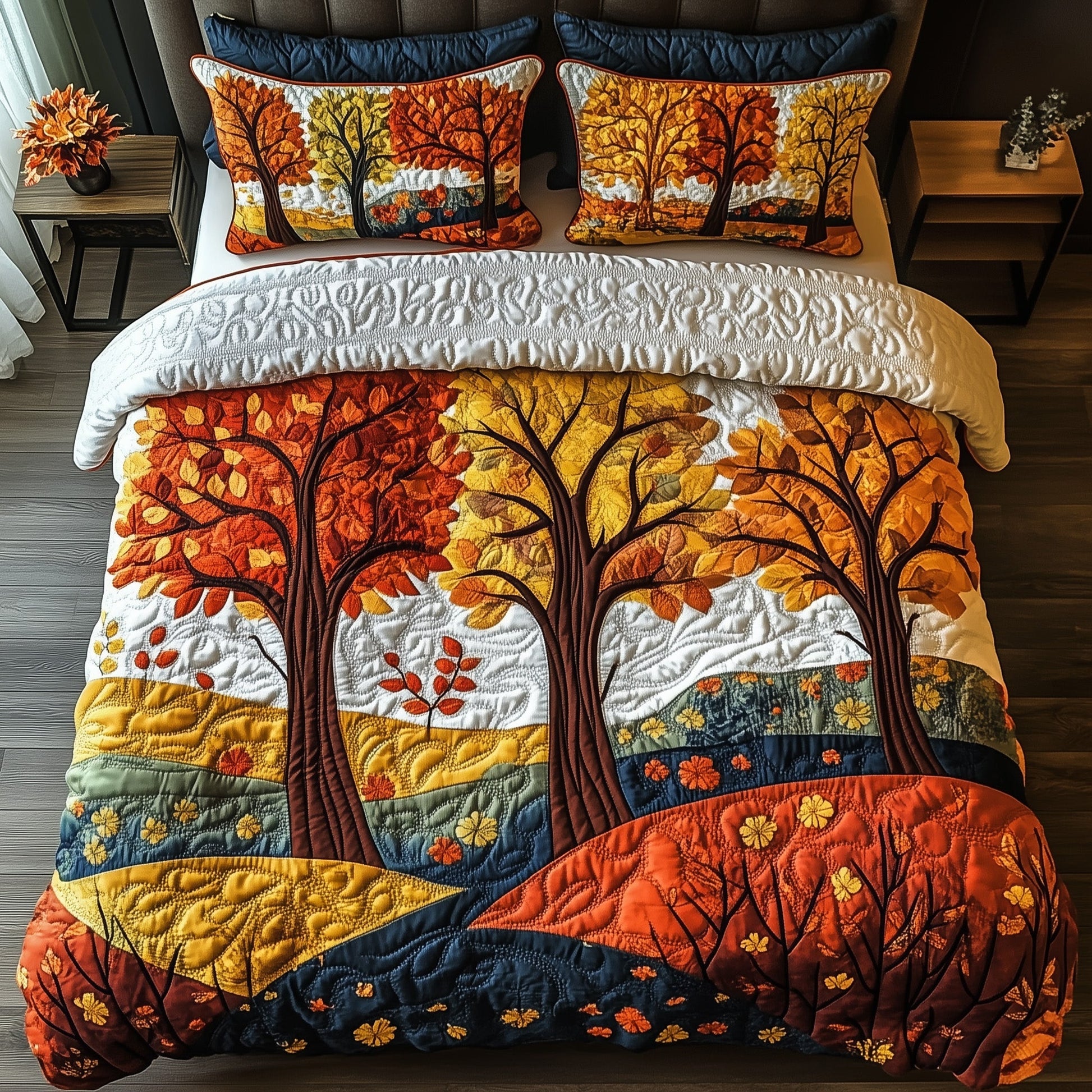 Rustic Forest Quilted Bedding Set Autumn Forest View Best Fall Design Bedding Gifts - Bancroftclothings