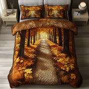 Rustic Forest Quilted Bedding Set Cozy Autumn Leaves Scenery Fall Design Bedding Gifts - Bancroftclothings