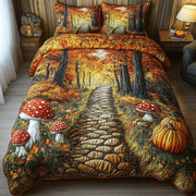 Rustic Forest Quilted Bedding Set Cozy Maple Leafs Forest Autumn Vibes Bedding Gifts - Bancroftclothings