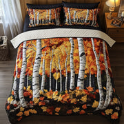 Rustic Forest Quilted Bedding Set Cozy Maple Leafs Forest Best Autumn Vibes Bedding Gifts - Bancroftclothings