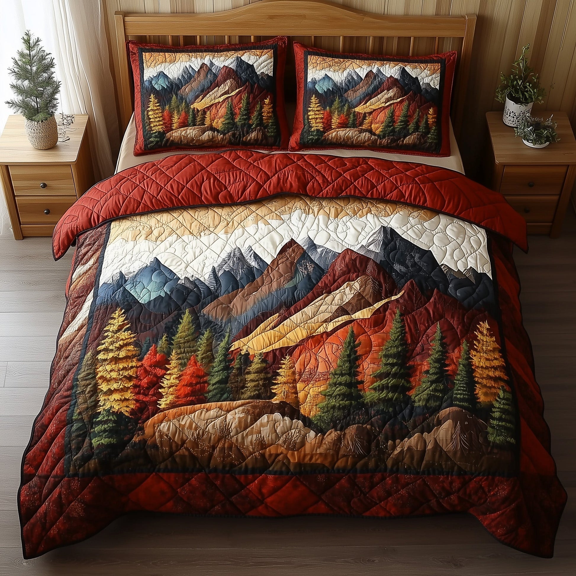 Rustic Forest Quilted Bedding Set Cozy Mountains Autumn Vibe Best Nature Bedding Gifts - Bancroftclothings