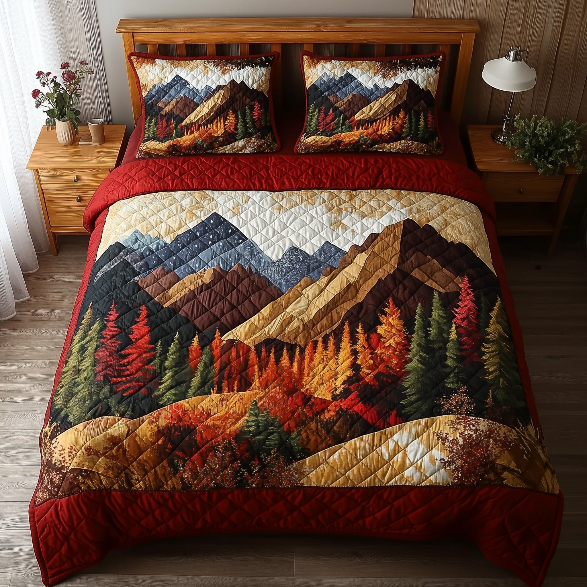 Rustic Forest Quilted Bedding Set Rustic Wilderness Design Best Rustic Nature Art Bedding Gifts - Bancroftclothings