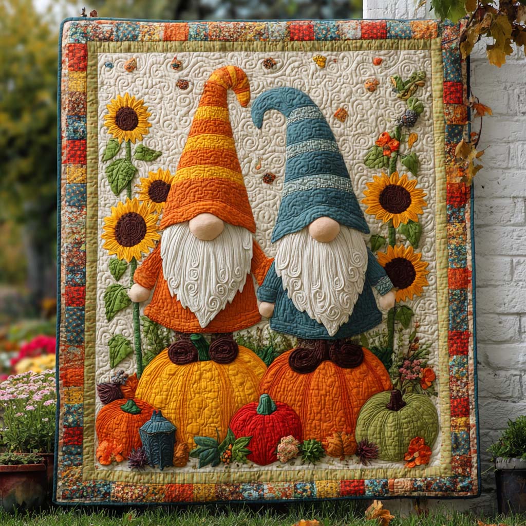 Rustic Gnome Quilted Blanket Fall Cozy Blankets Gnome Presents - Bancroftclothings
