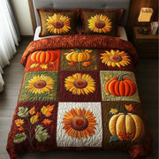 Rustic Patchwork Quilted Bedding Set Cozy Pumpkin Maple Leafs Unique Fall Design Bedding Gifts - Bancroftclothings