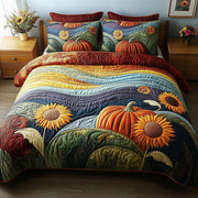 Rustic Patchwork Quilted Bedding Set Sunflowers Pumpkins Vibes Decor Unique Bedding Gifts(1) - Bancroftclothings