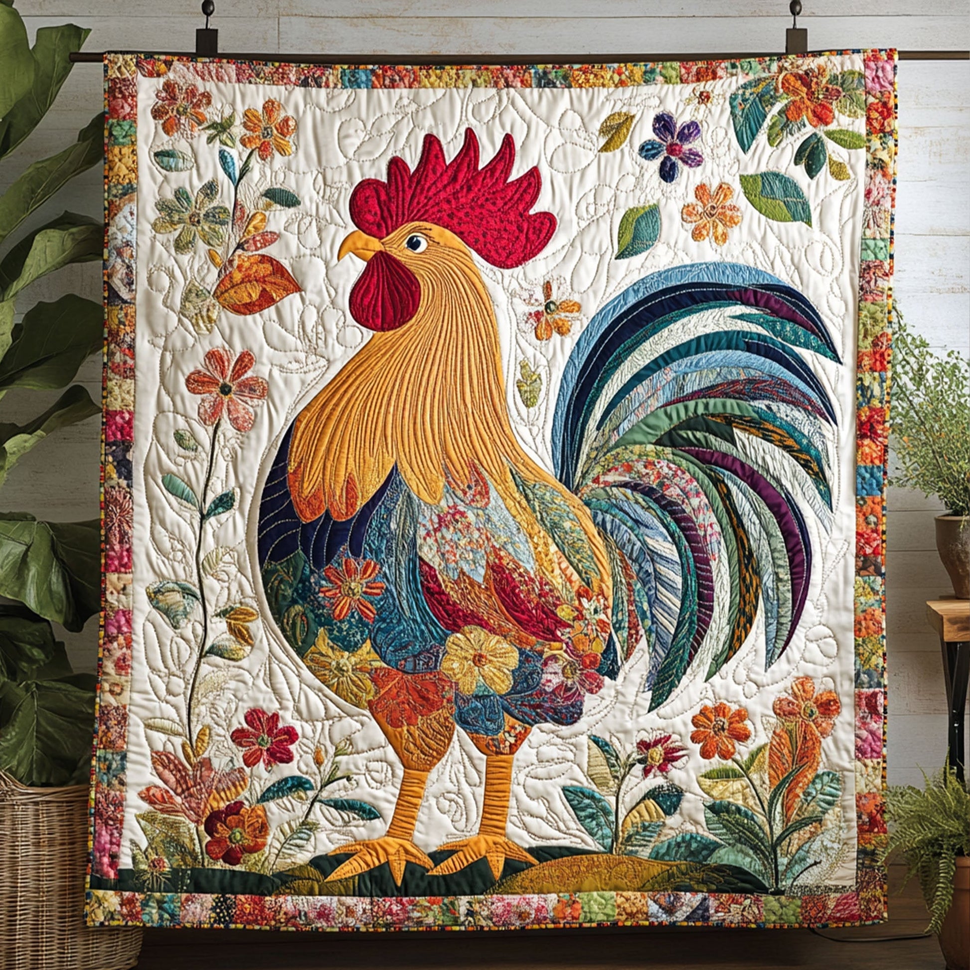 Rustic Rooster Quilted Blanket Christmas Bedroom Decor Gifts For People With Chickens - Bancroftclothings