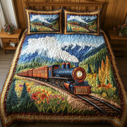 Rustic Train Quilted Bedding Set Classic Train Landscape Peaceful Scene Bedding Gifts - Bancroftclothings