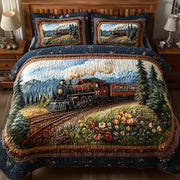 Rustic Train Quilted Bedding Set Country Train Decor Peaceful Scene Bedding Gifts - Bancroftclothings