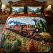 Rustic Train Quilted Bedding Set Flowers Field Vibes Nature Scenery Presents - Bancroftclothings
