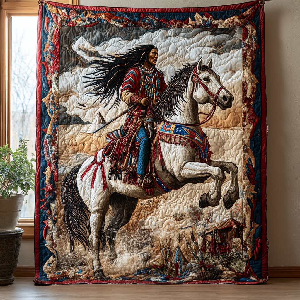 Sacred Horseman Quilted Blanket Christmas Holiday Native American Gift Ideas - Bancroftclothings