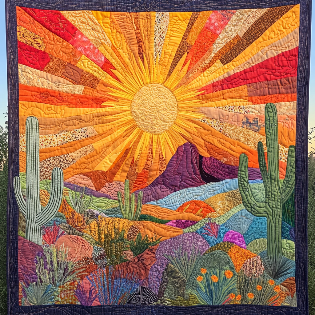 Saguaro Sunset Quilted Blanket Cute Throw Blanket Cactus Themed Gifts - Bancroftclothings