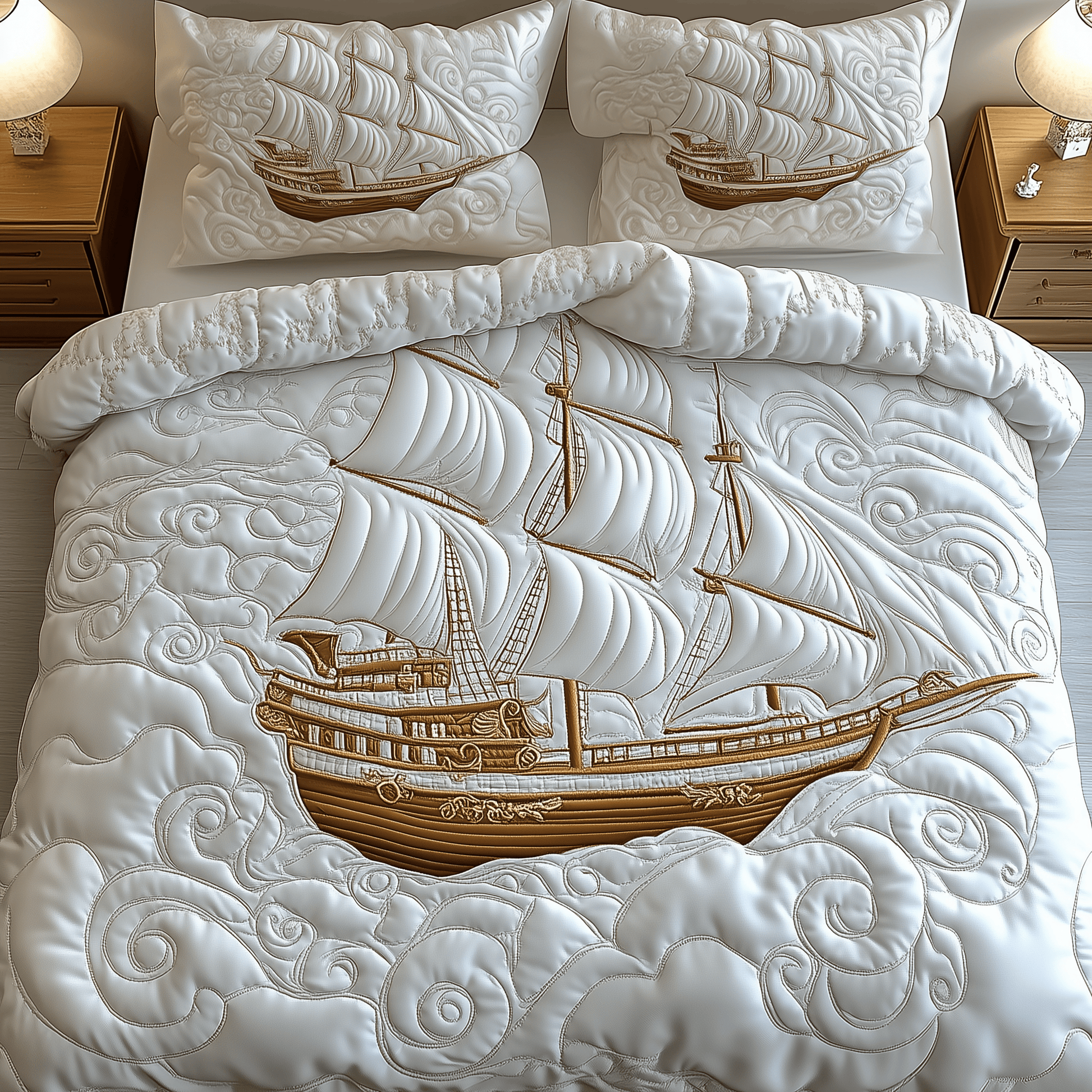 Sailboat Quilted Bedding Set Stay warm this winter Christmas Gifts For Grandparents - Bancroftclothings