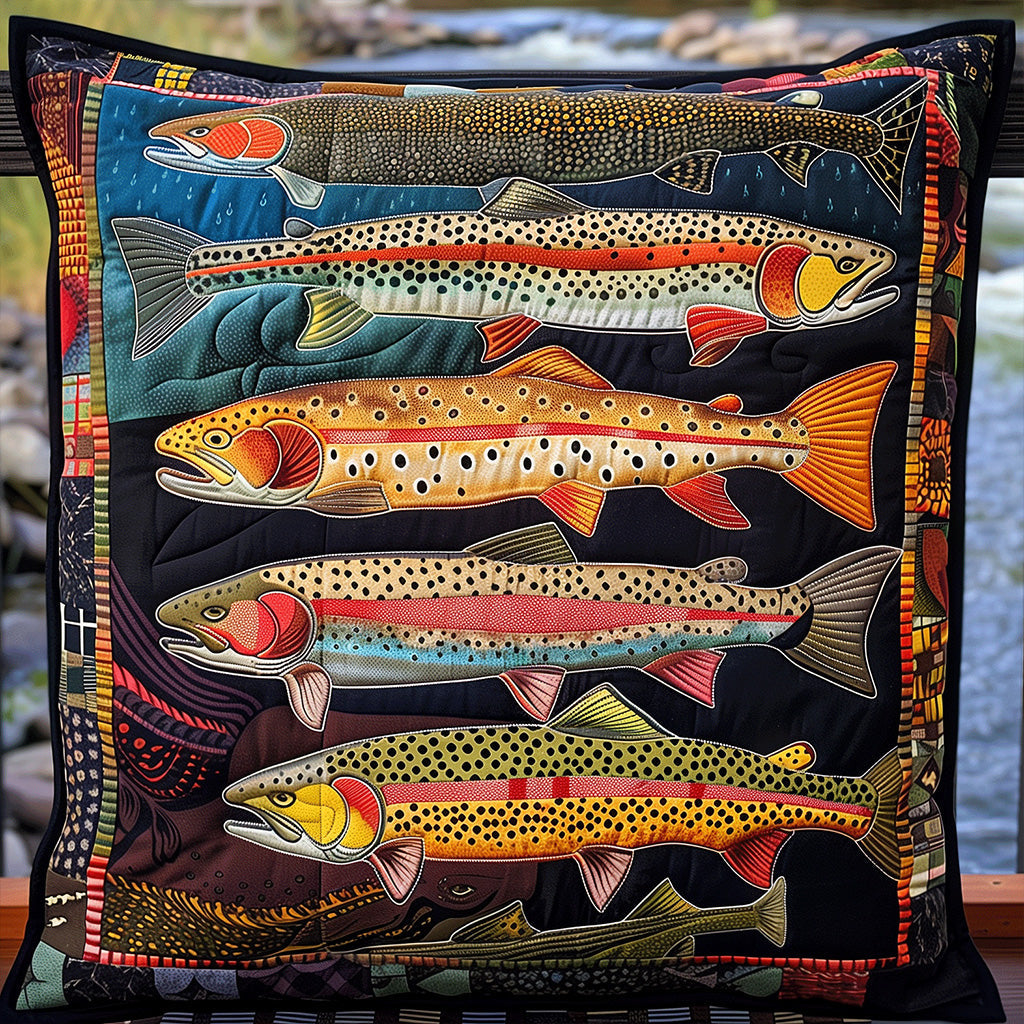 Salmon Rainbow River Quilted Pillow Case Natural Home Decor Fisherman Gifts - Bancroftclothings