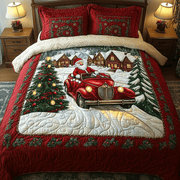 Santa Christmas Drive Quilted Bedding Set Stay warm this winter Christmas Presents - Bancroftclothings