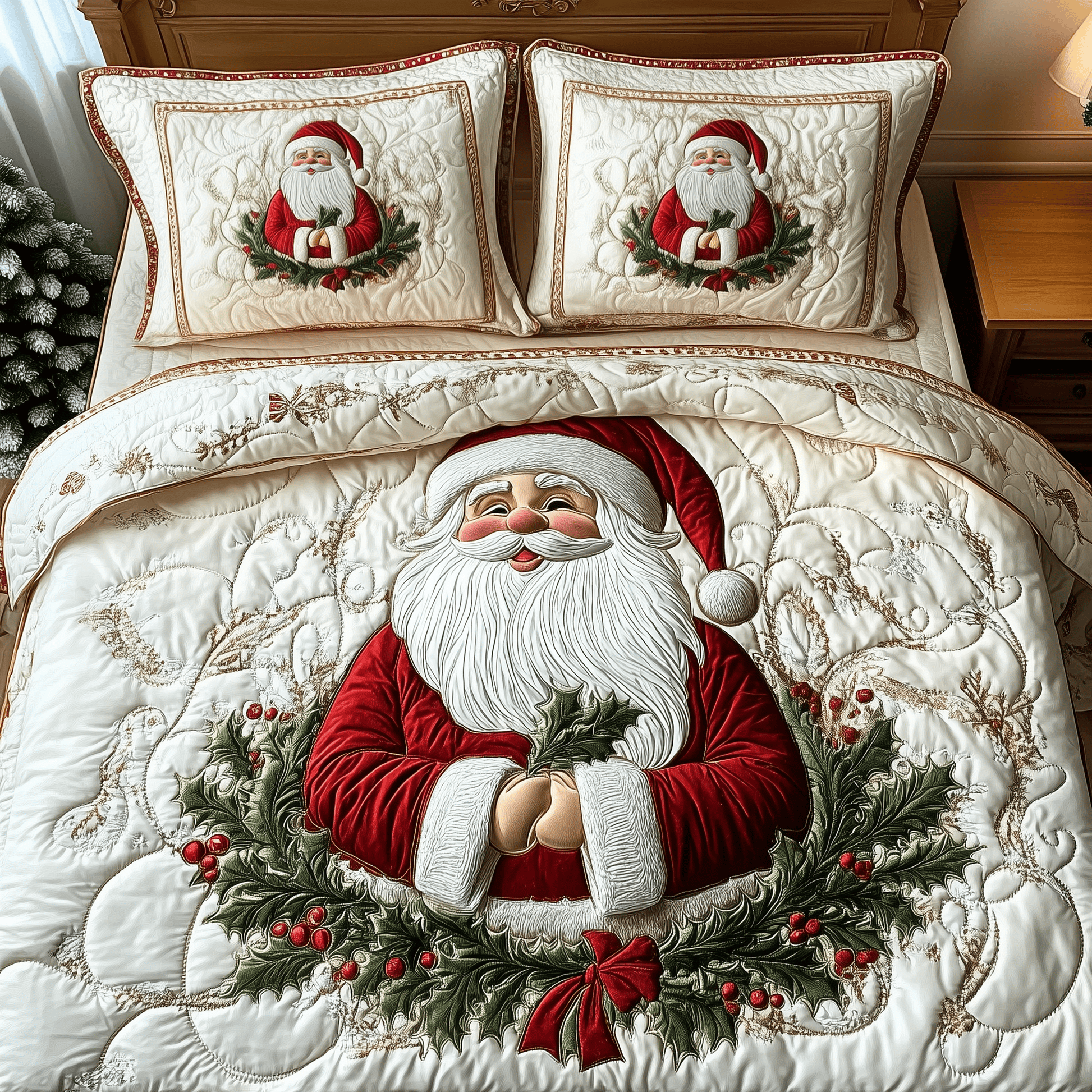 Santa Claus Quilted Bedding Set Family Christmas Present Ideas - Bancroftclothings