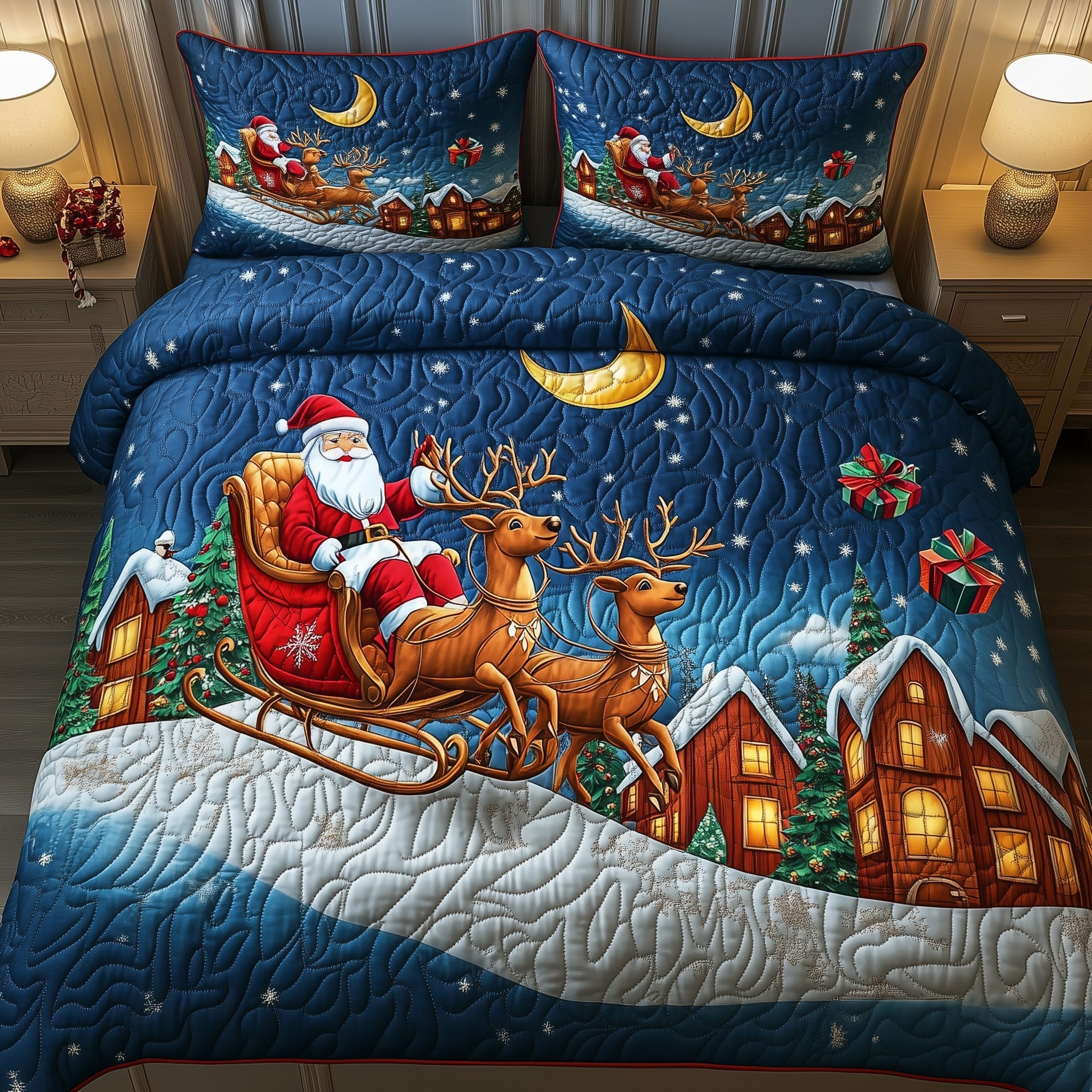 Santa Claus Quilted Bedding Set Funny Christmas Night Home Decor Best Bedding Gifts - Bancroftclothings