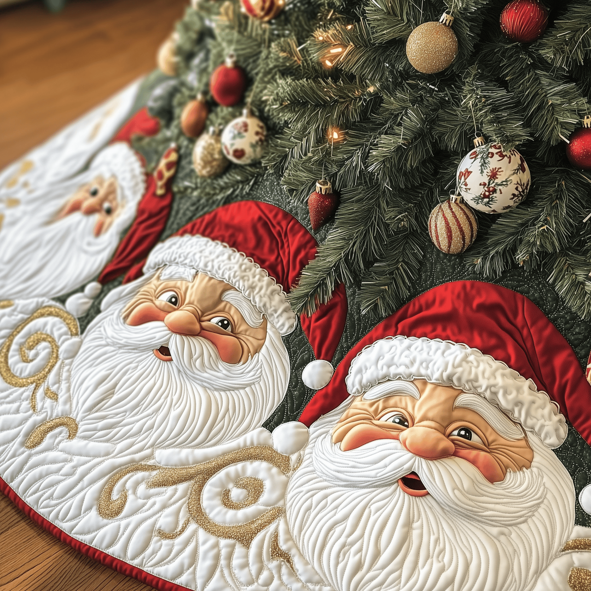 Santa Claus Quilted Tree Skirt Make Christmas Simple and Stylish with Protective Decor - Bancroftclothings