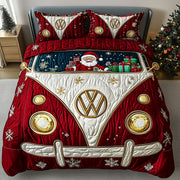 Santa Holiday Camper Quilted Bedding Set Retro Christmas Van Design Happy Christmas Day Gifts - Bancroftclothings