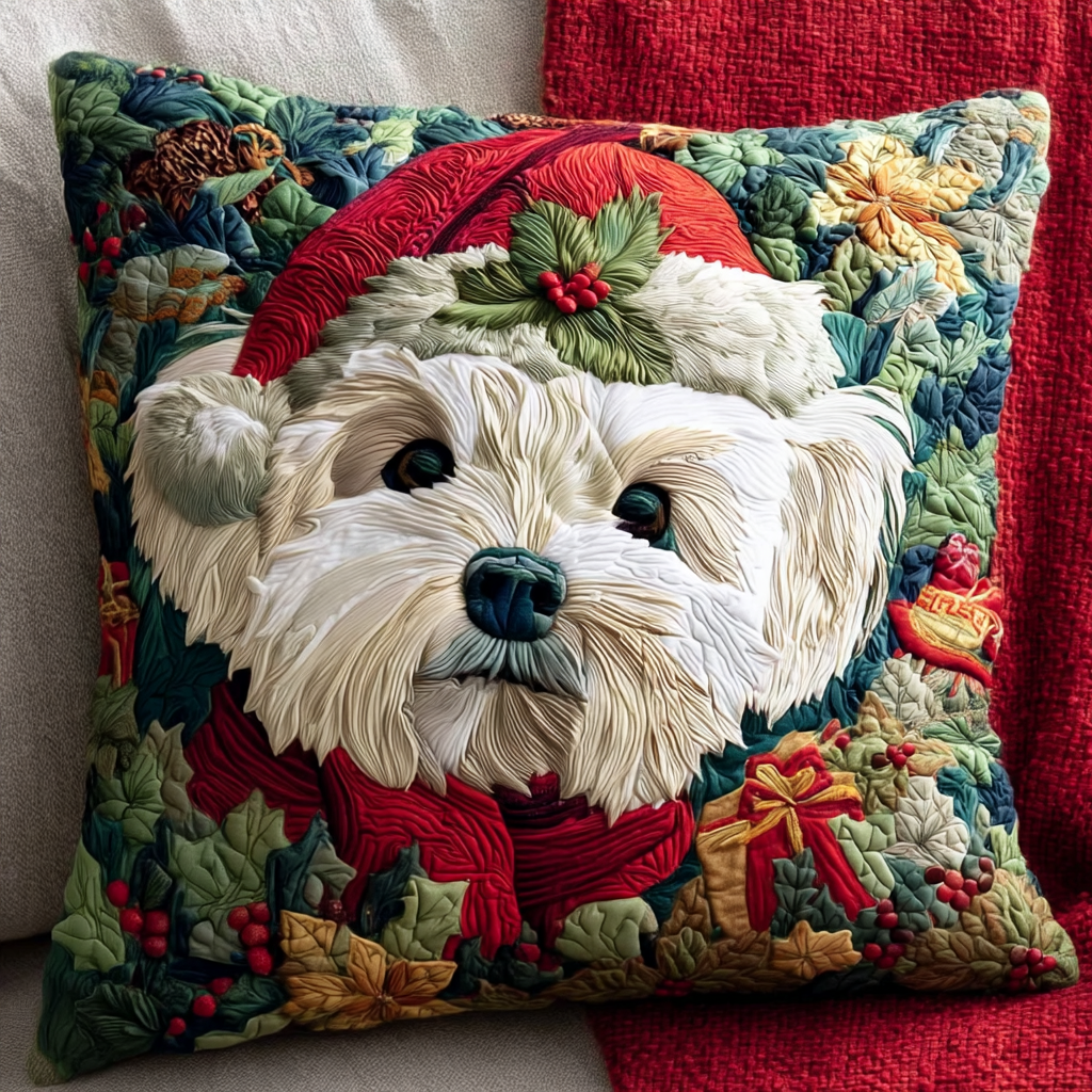 Santa Maltese Dog Quilted Pillow Case Christmas Throw Pillow Covers Xmas Presents For Dog Lovers - Bancroftclothings