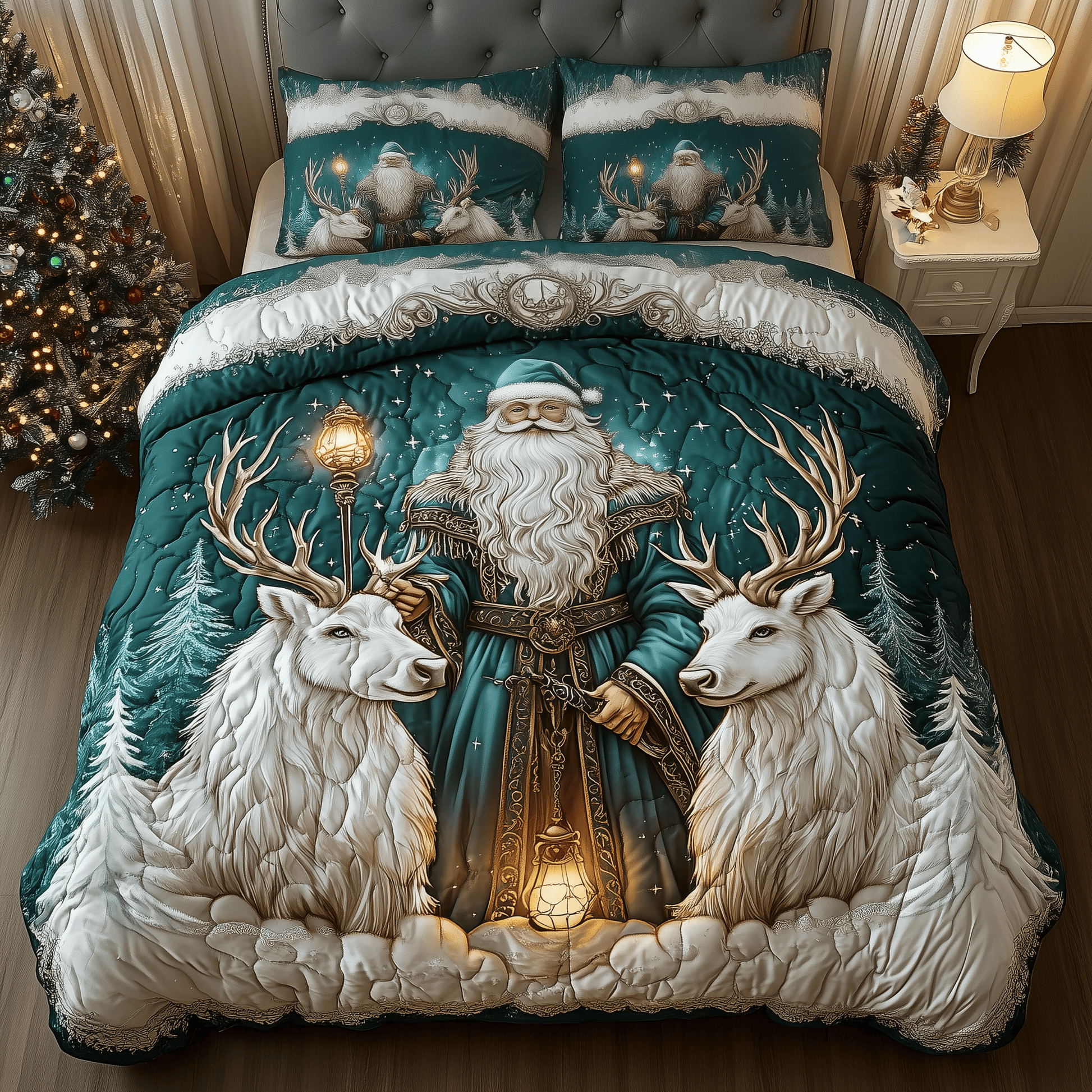 Santa Snowy Night Quilted Bedding Set Stay warm this winter Christmas Gifts For Grandparents - Bancroftclothings